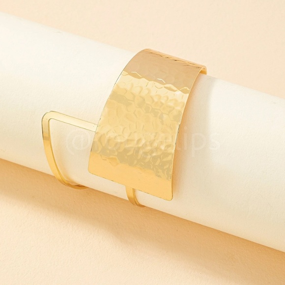 Wide Cuff Bracelet Gold Tone Textured Bangle Large Iron Alloy - Picture 3 of 5